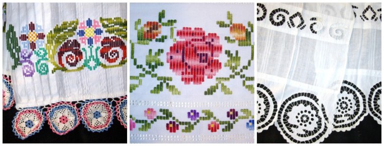Ornamental cloths or 'towels', peškiri, are important to many rituals of Serbian folk life, notably weddings. These three are from (L - R) Borojevići village near Petrinja, Croatia; Dalj, Slavonija region, Croatia; Jasenovo, Banat region, Serbia.