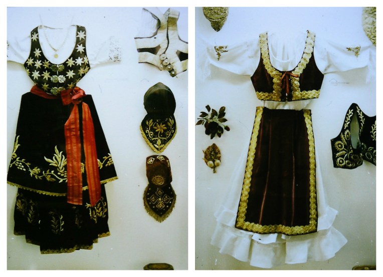 Pannonian costumes on exhibit at the Municipal Museum of Sombor: L Bunjevac festive costume, R Serbian festive costume