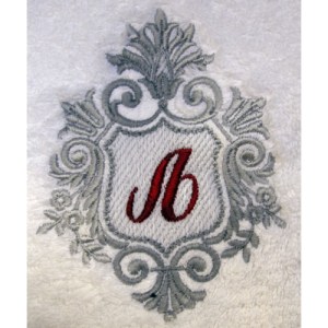 Monogram letter Lj, machine embroidery, Darovez company, Belgrade.