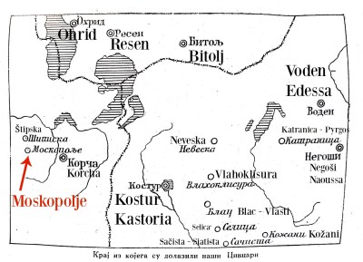 Map showing towns from which the Aromani of Serbia originated. (Modified from Popovic, 1937)