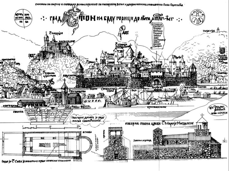 Ston Peninsula in the 13th century, recreated by Predrag Ristić. From Pasarić-Dubrovčanin, 1983.